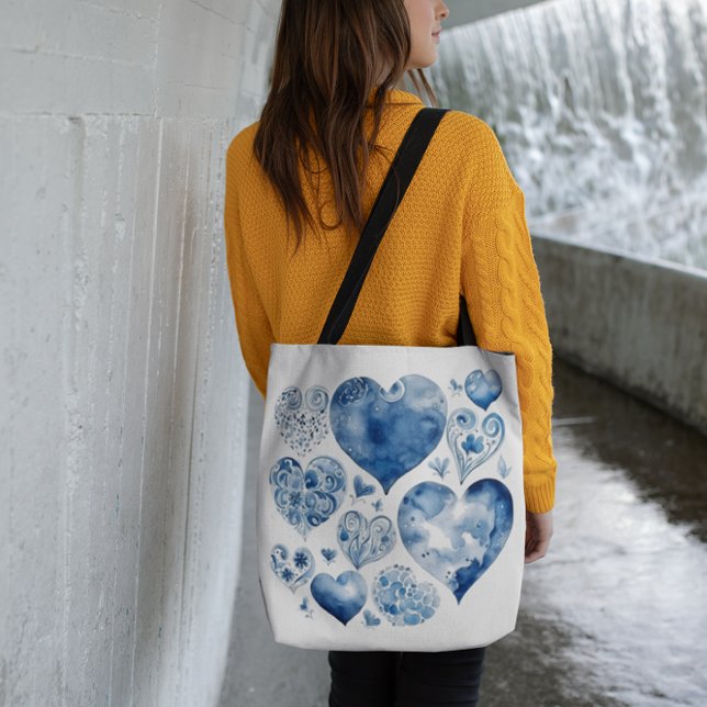 Bolso De Tela Corazones en azul delft (Subido por el creador)