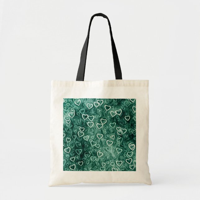 Bolso De Tela Corazones en caída - Verde azulados (Frente)