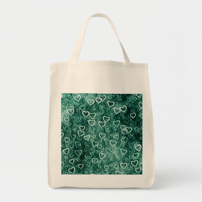 Bolso De Tela Corazones en caída - Verde azulados (Frente)
