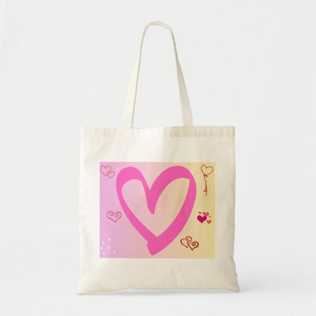 Bolso De Tela Corazones en degradado rosa (Frente)