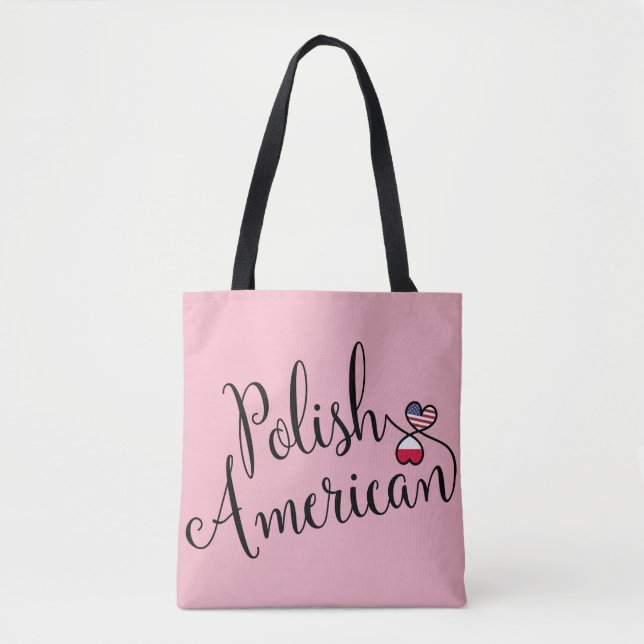Bolso De Tela Corazones entrelazados polacos norteamericanos se  (Anverso)