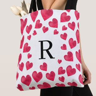 Bolso De Tela Corazones Monograma Día de San Valentín Lindos
