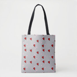 Bolso De Tela Corazones rojos en gris