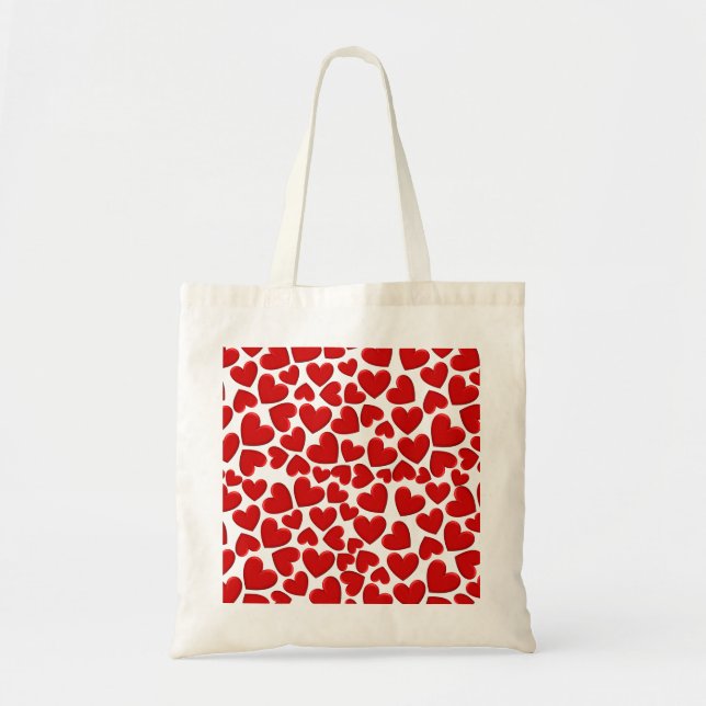 Bolso De Tela Corazones Rojos Puffy (Frente)