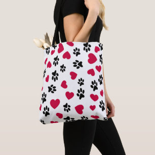 Bolso De Tela Corazones rojos y pinturas de gatos negros