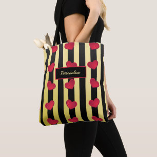 Bolso De Tela Corazones románticos Bandas de oro y negro Persona