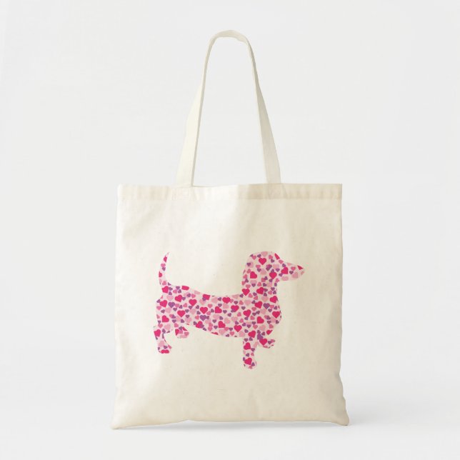 Bolso De Tela Corazones rosados Dachsund (Frente)