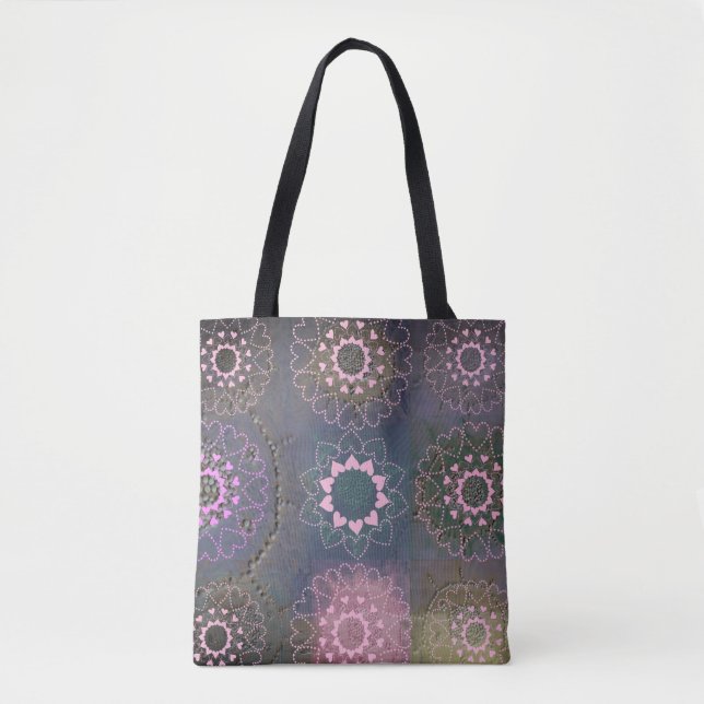 Bolso De Tela Corazones rosados Mandala (Anverso)
