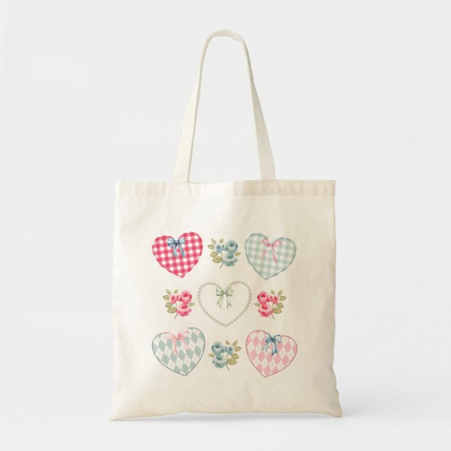 Bolso De Tela ¡Corazones y flores! (Frente)
