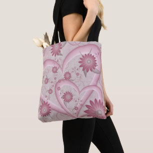 Bolso De Tela Corazones y flores abstractos rosados Arte fractal