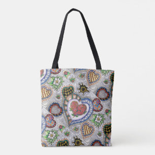 Bolso De Tela Corazones y flores, por todo el tote del modelo