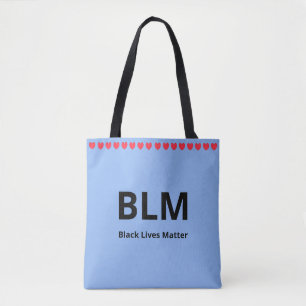 Bolso De Tela Corazones y texto de Black Lives Matter BLM en azu