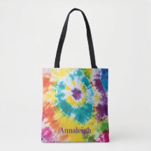 Corbata de teñido de arcoíris colorido con nombre