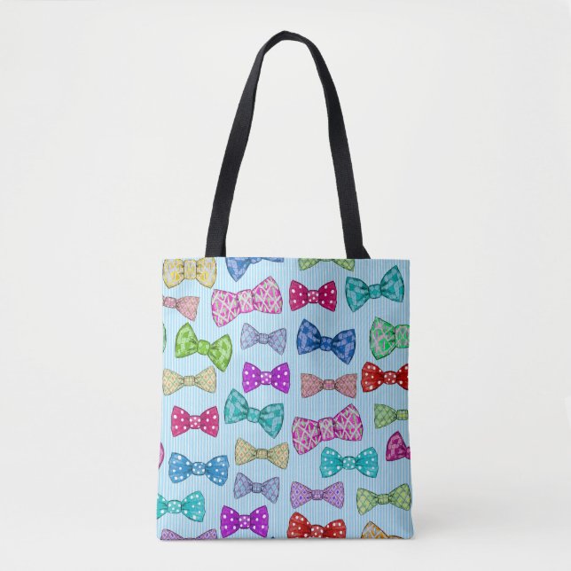 Bolso De Tela Corbata, rayas azules, acuarela. (Anverso)