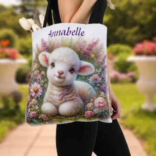 Bolso De Tela Cordero acuático personalizado y flores