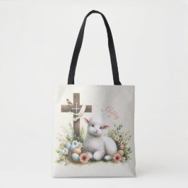 Bolso De Tela Cordero de Pascua Personalizado Acuarela