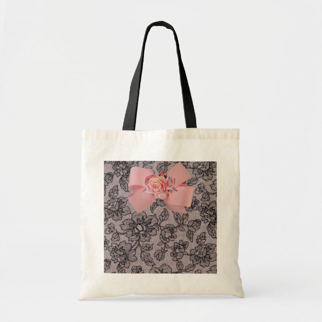 Bolso De Tela Cordón y rosas negros (Frente)