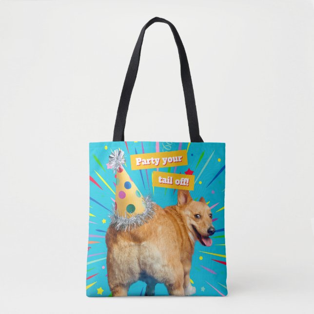 Bolso De Tela Corgi Butt Birthday Hat (Anverso)