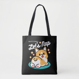 Bolso De Tela Corgi Butt y Nap Vibes - Perro durmiente suave