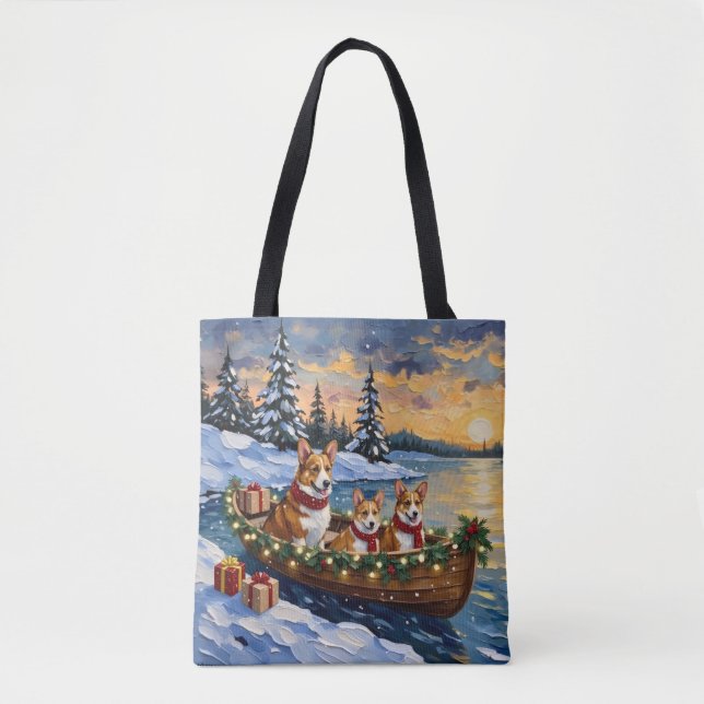 Bolso De Tela Corgi Christmas Boat Holiday (Anverso)