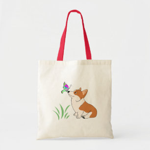 Bolso De Tela Corgi con la mariposa y Grass-1.png