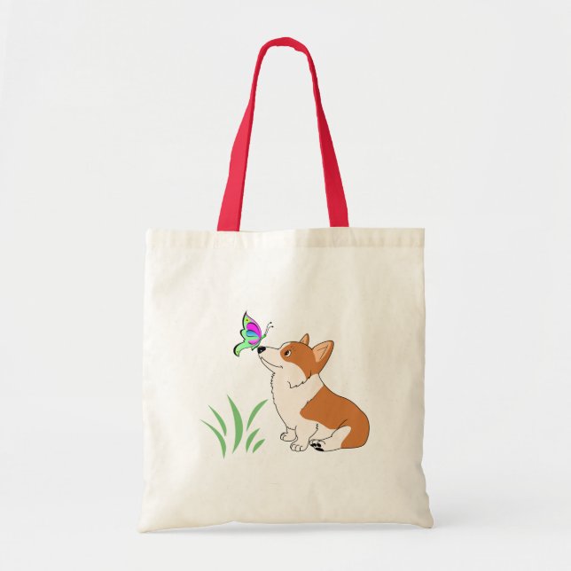 Bolso De Tela Corgi con la mariposa y Grass-1.png (Frente)