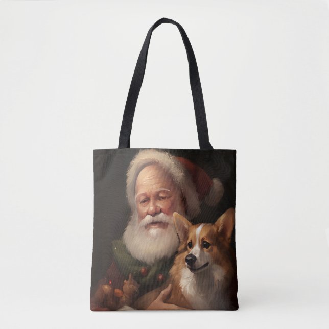 Bolso De Tela Corgi Con Navidades festivos de Santa Claus (Anverso)
