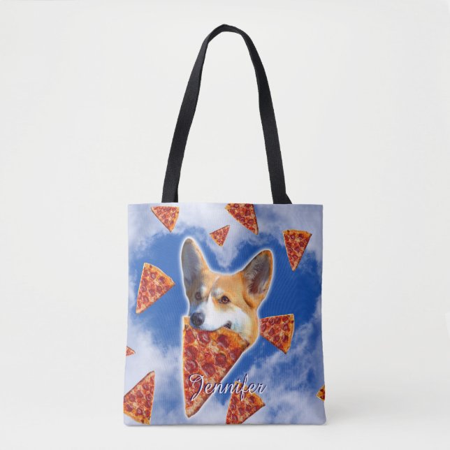 Bolso De Tela Corgi Dog Eating Pizza (Anverso)