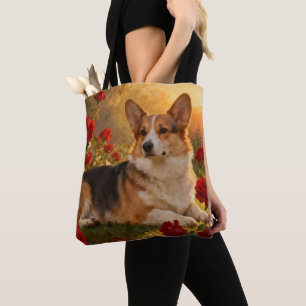 Bolso De Tela Corgi entre las Rosas VI