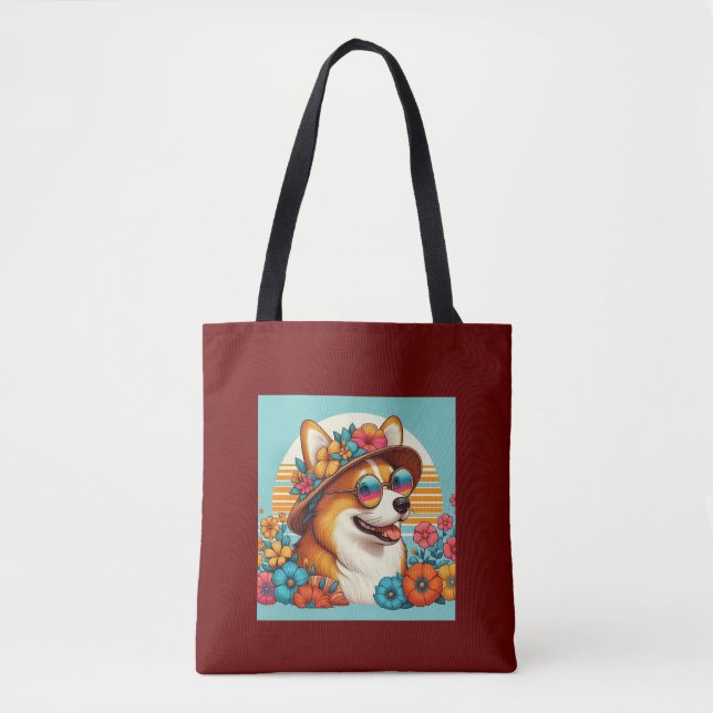 Bolso De Tela Corgi flor (Anverso)