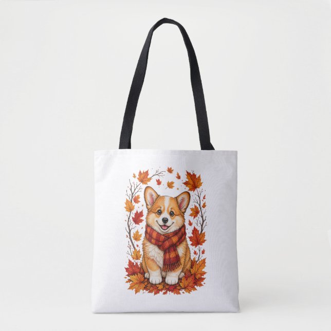 Bolso De Tela Corgi perro acogedor de otoño (Anverso)