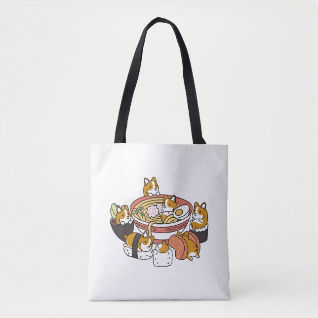 Bolso De Tela Corgi Ramen Sushi (Anverso)