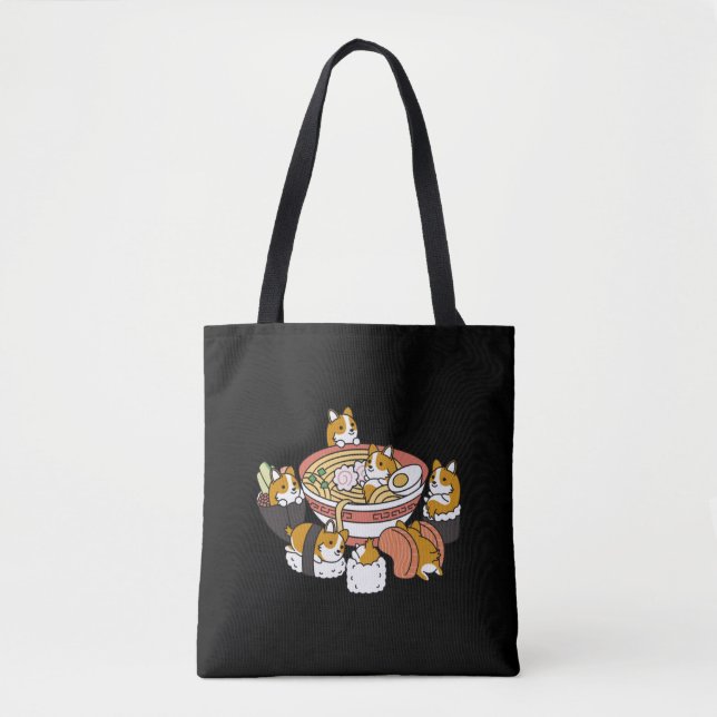 Bolso De Tela Corgi Ramen Sushi (Anverso)