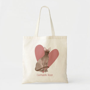 Bolso De Tela Cornish Rex Cat Watercolor Kitty Pink Heart