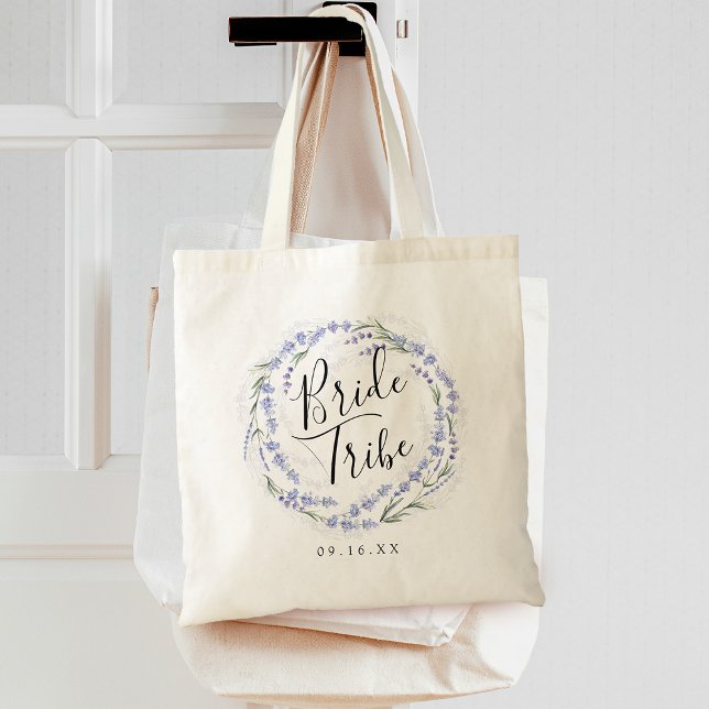 Bolso De Tela Corona de Acuarela de Lavanda Elegante Novia Tribu (Elegant Lavender Watercolor Wreath Bride Tribe Tote Bag)