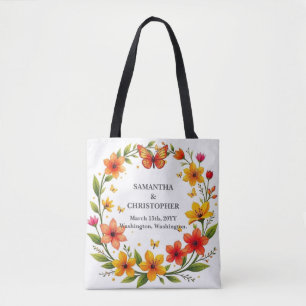 Bolso De Tela Corona de boda de mariposas florales con texto per