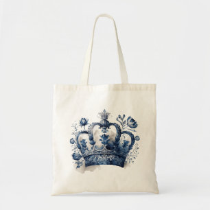 Bolso De Tela Corona de flores de estilo Delft azul y blanco