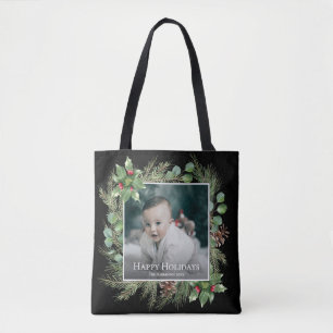 Bolso De Tela Corona de Fotos de Felices Fiestas Vegetación Cuad