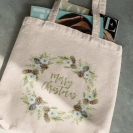Bolso De Tela Corona de Navidad de Pinos Florales Verdes