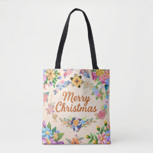 Bolso De Tela Corona de Navidad floral alegre