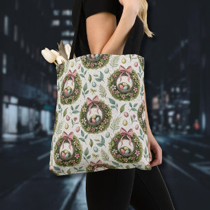 Bolso De Tela Corona de Pascua de boj con lazo rosa y huevo