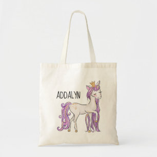 Bolso De Tela Corona de unicornio morado y blanco personalizada