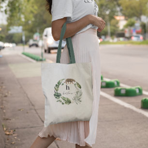 Bolso De Tela Corona de vegetación acuarela femenina   Monograma