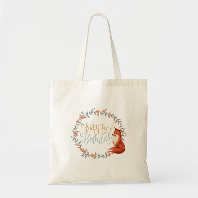 Bolso De Tela Corona de zorro de cumpleaños (Frente)