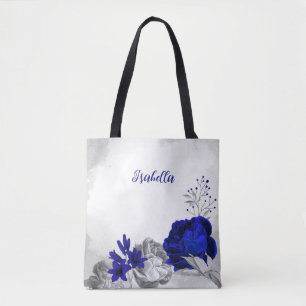 Bolso De Tela corona floral azul real plateada