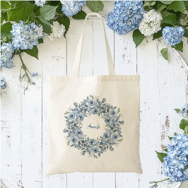Bolso De Tela Corona floral azul y lazo personalizado 