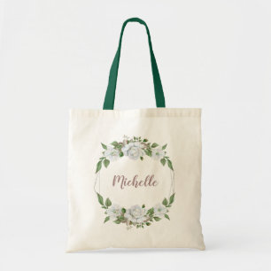 Bolso De Tela Corona floral blanca con nombre
