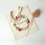 Bolso De Tela Corona floral de acuarela personalizada para dama<br><div class="desc">Flores de acuarela en color burdeos y melocotón oxidado con texto editable. Perfecto para una amiga,  para ti o para una dama de honor.</div>
