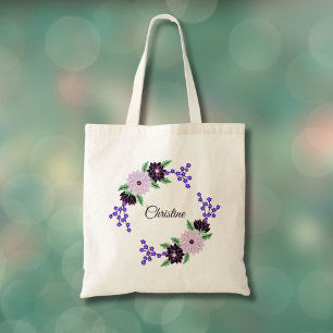 Bolso De Tela Corona floral de dalia dibujada a mano con nombre