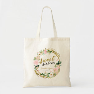 Bolso De Tela Corona floral de dieciséis rosado mariposa